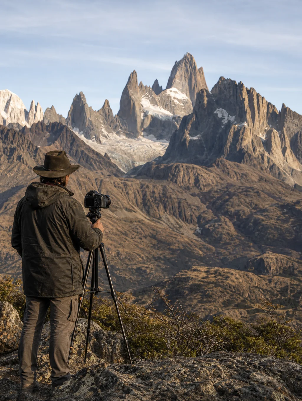 Photographer setting up tripod in Patagonia